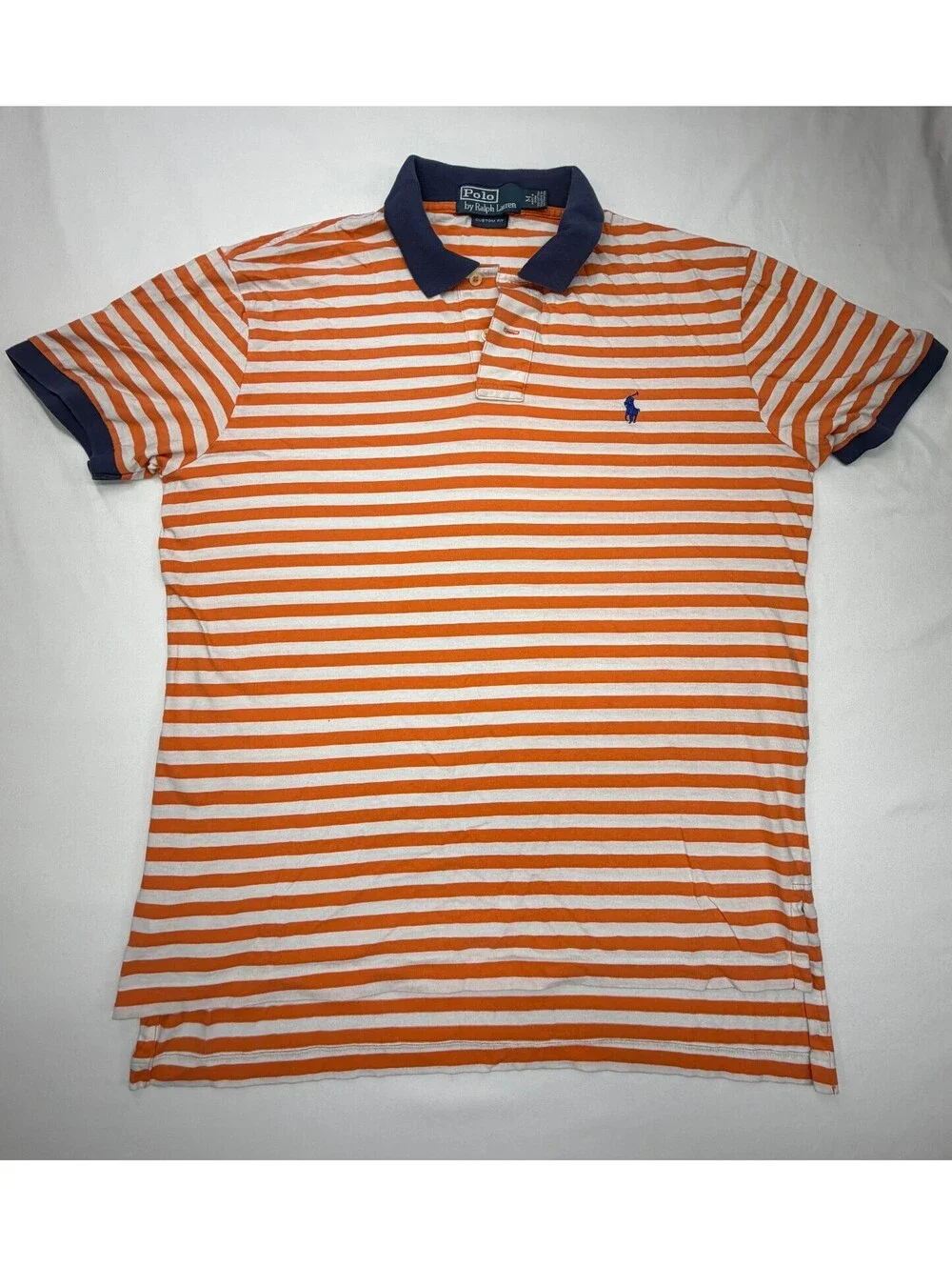 POLO Ralph Lauren Men's Polo Shirt Striped Short Sleeve Size Large Orange